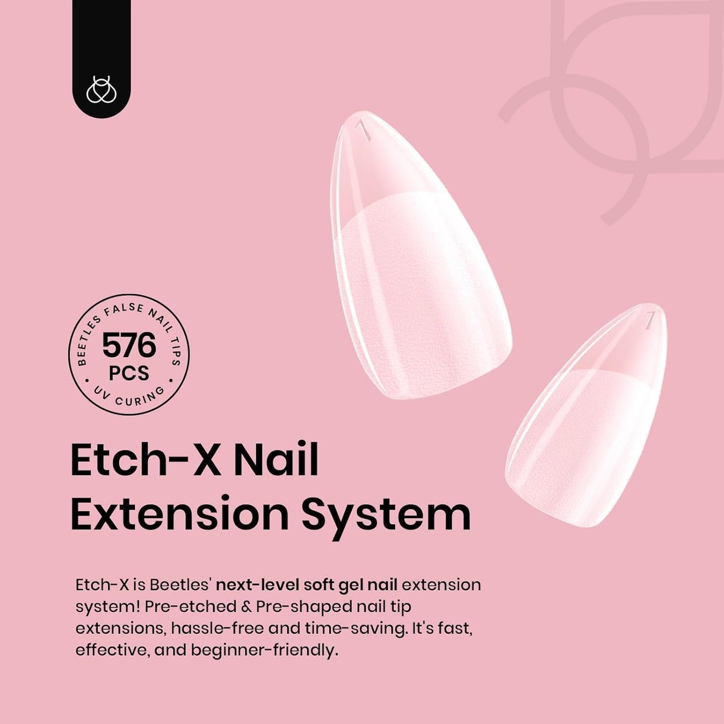 Beetles Gel Nail Tips 576Pcs Pre-shape Short Almond Etch-X Nail Tips,12 Sizes Soft Nail Tips Half Matte False Nails for Fall Nails Full Cover Press On Nail Nail Extensions Set for Women