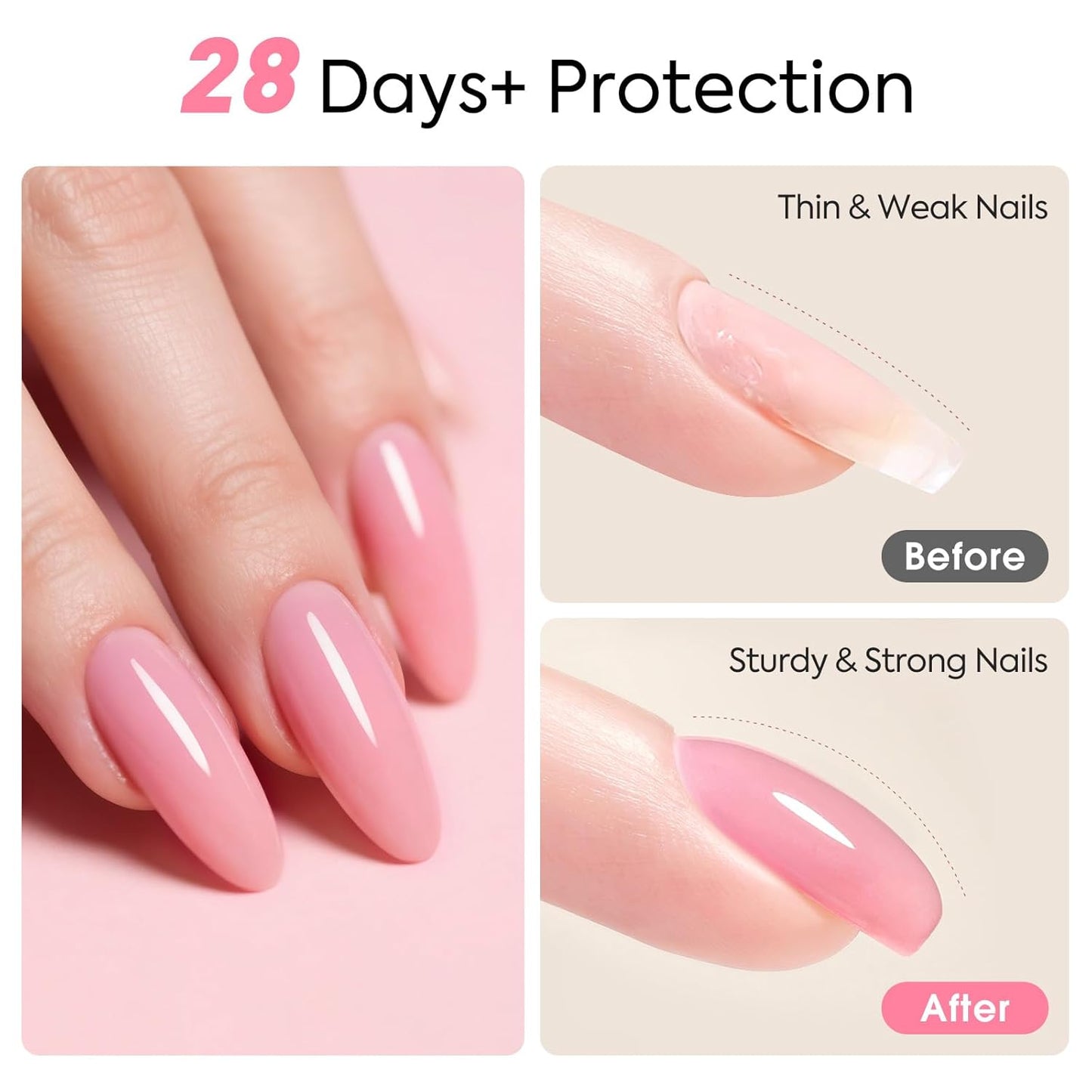 CANNI Rubber Base Gel – 9ml Peach Pink Base Coat Gel, Natural Cover Strengthening for Weak Nails, Soak Off UV LED for DIY Salon Manicure