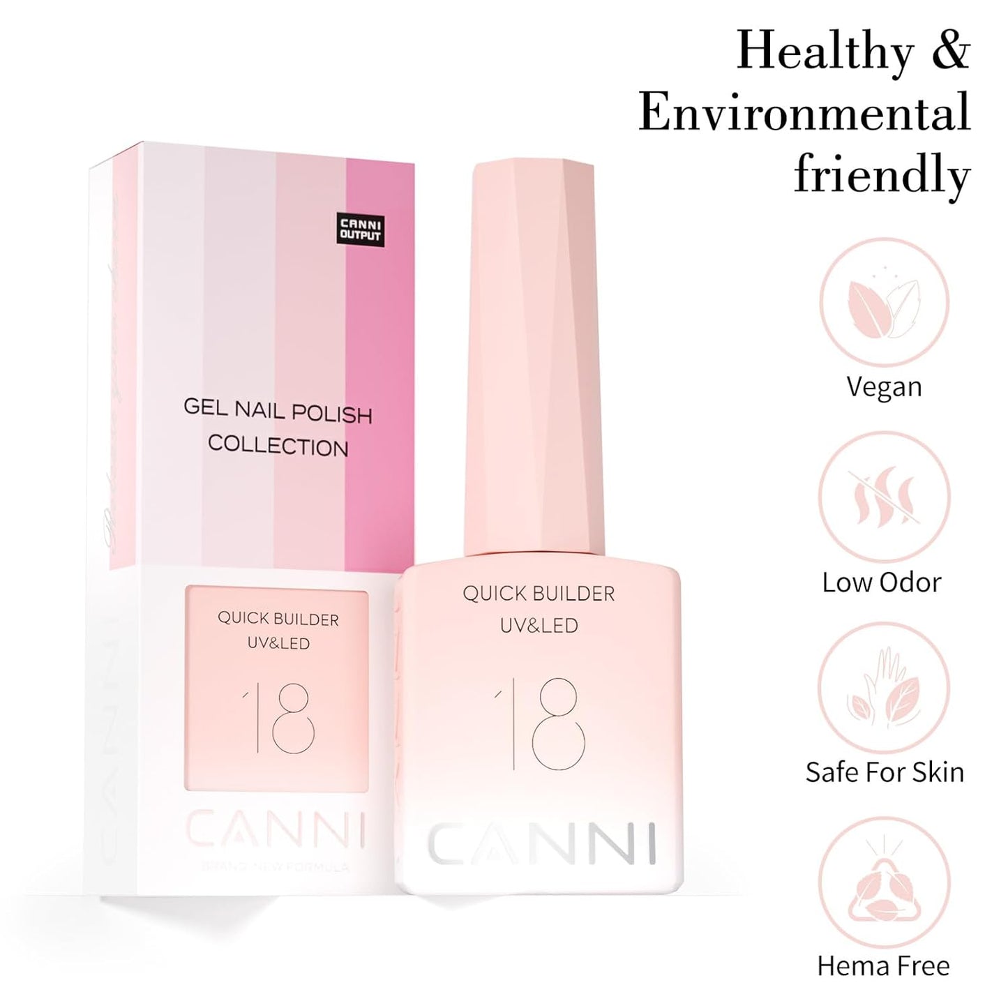 CANNI Quick Nail Builder Gel for Nails – 9ML Soft Pink Soak-Off Nail Strengthening Gel for Apex Building DIY UV LED Manicure