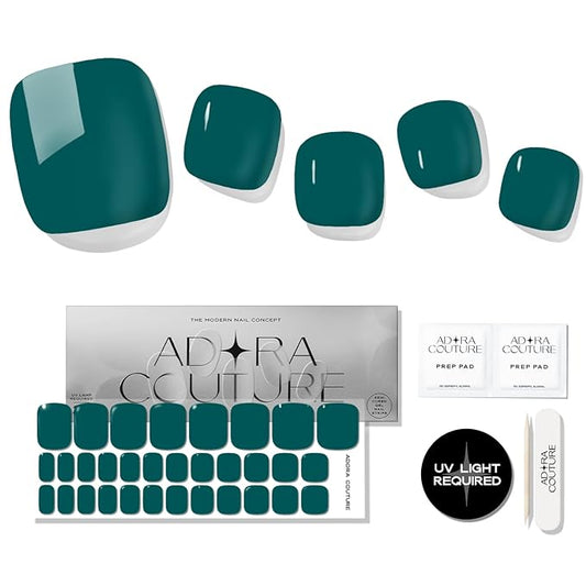 Semi Cured Gel Nail Strips - 32 pcs Gel Pedicure Stickers, Easy to Apply & Remove Toenail Stickers, Salon Quality at Home & Long Lasting - UV Nail Lamp Required - Teal P