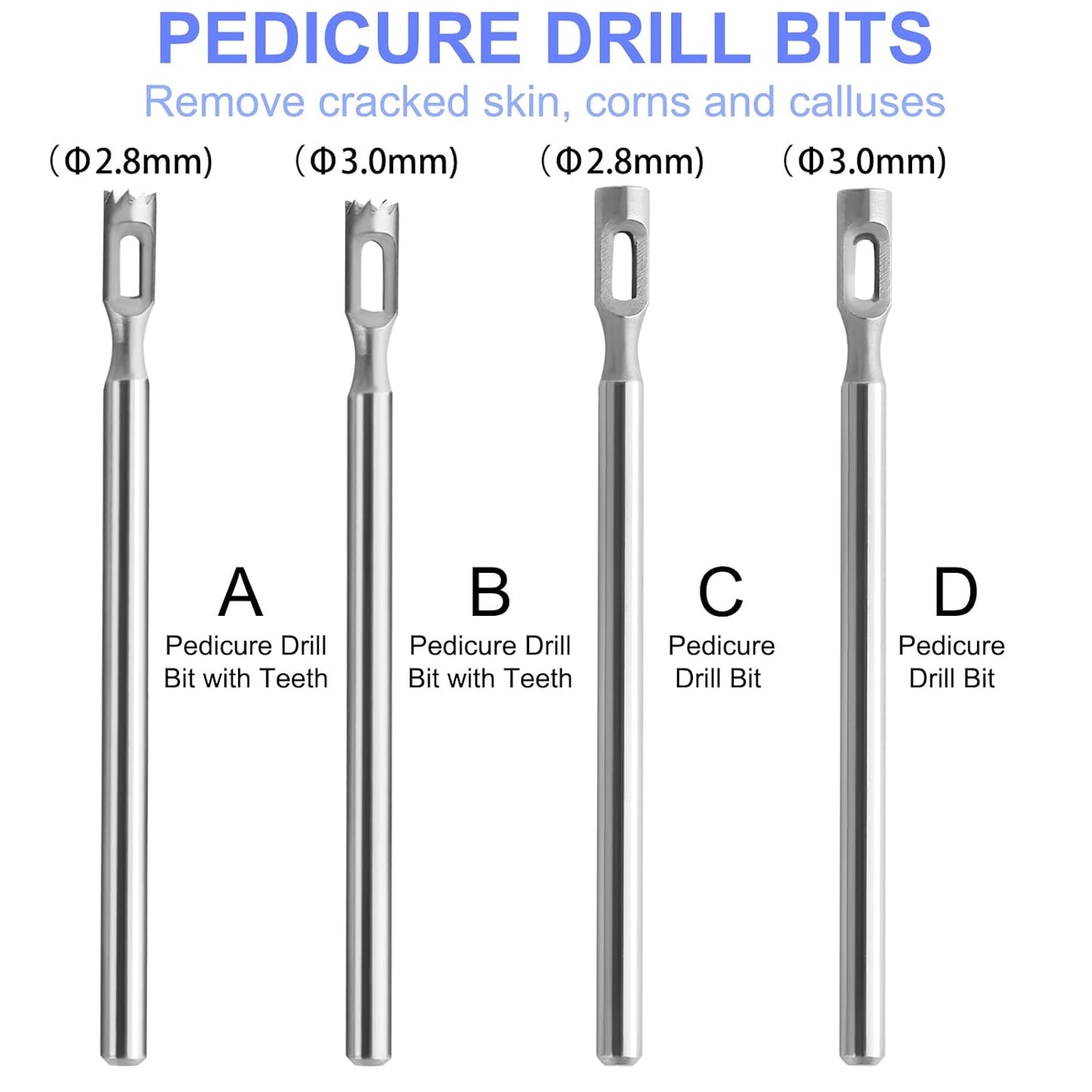 Diamond Pedicure Cylinder Bit,Stainless Steel Foot Nail Drill Bit Pedicure Foot Calluses for Dead Skin Corns Callus Removal, Polishing Head for Nails Manicure Pedicures (3.0mm)