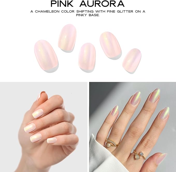 Semi Cured Gel Nail Strips with 30 Pieces - Salon Quality Manicure Kit for Women Easy Application Wraps Includes Prep Pads Nail File Wooden Stick, UV Light Required (Glaze Aurora)