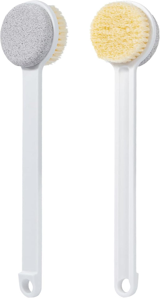 2 Pcs Pumice Stone for Feet and Body Brush with Long Handle, Hard Skin Callus Remover, 2 in 1 Foot Scrubber, Back Scrubber for Shower Deep Cleansing and Exfoliating (Straight)