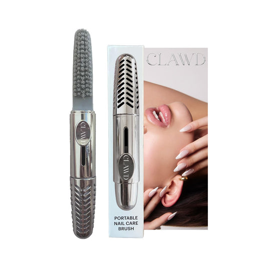 CLAWD Nail Brush for Cleaning Fingernails | Soft Bristle Portable Travel Nail Cleaner Brush for Women | Silver