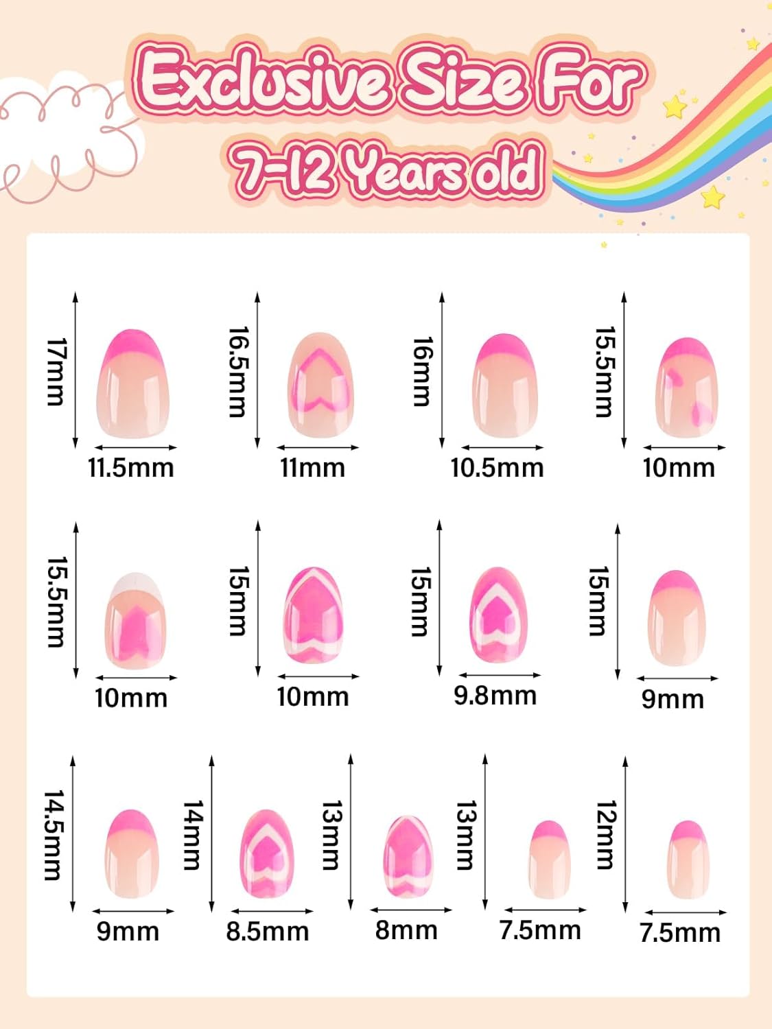 EBANKU 26 Pcs Press on Nails for Kids, Pink Heart Fake Nails for Girls 5-12 Years False Nails Kit with Nail Glue, Short Full Cover Press on Nails Tip for Child