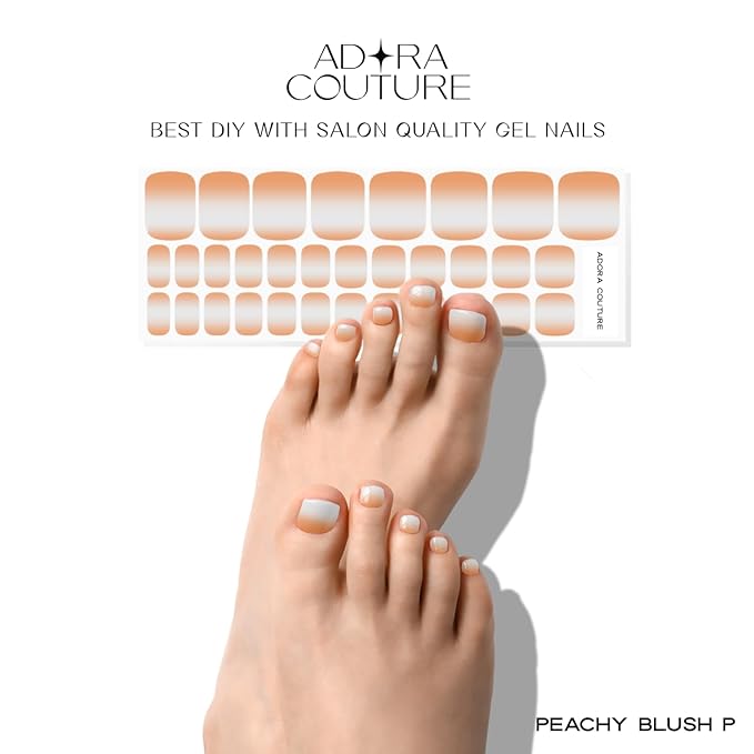 Semi Cured Gel Nail Strips - 32 pcs Gel Pedicure Stickers, Easy to Apply & Remove Toenail Stickers, Salon Quality at Home & Long Lasting - UV Nail Lamp Required - Peachy Blush P