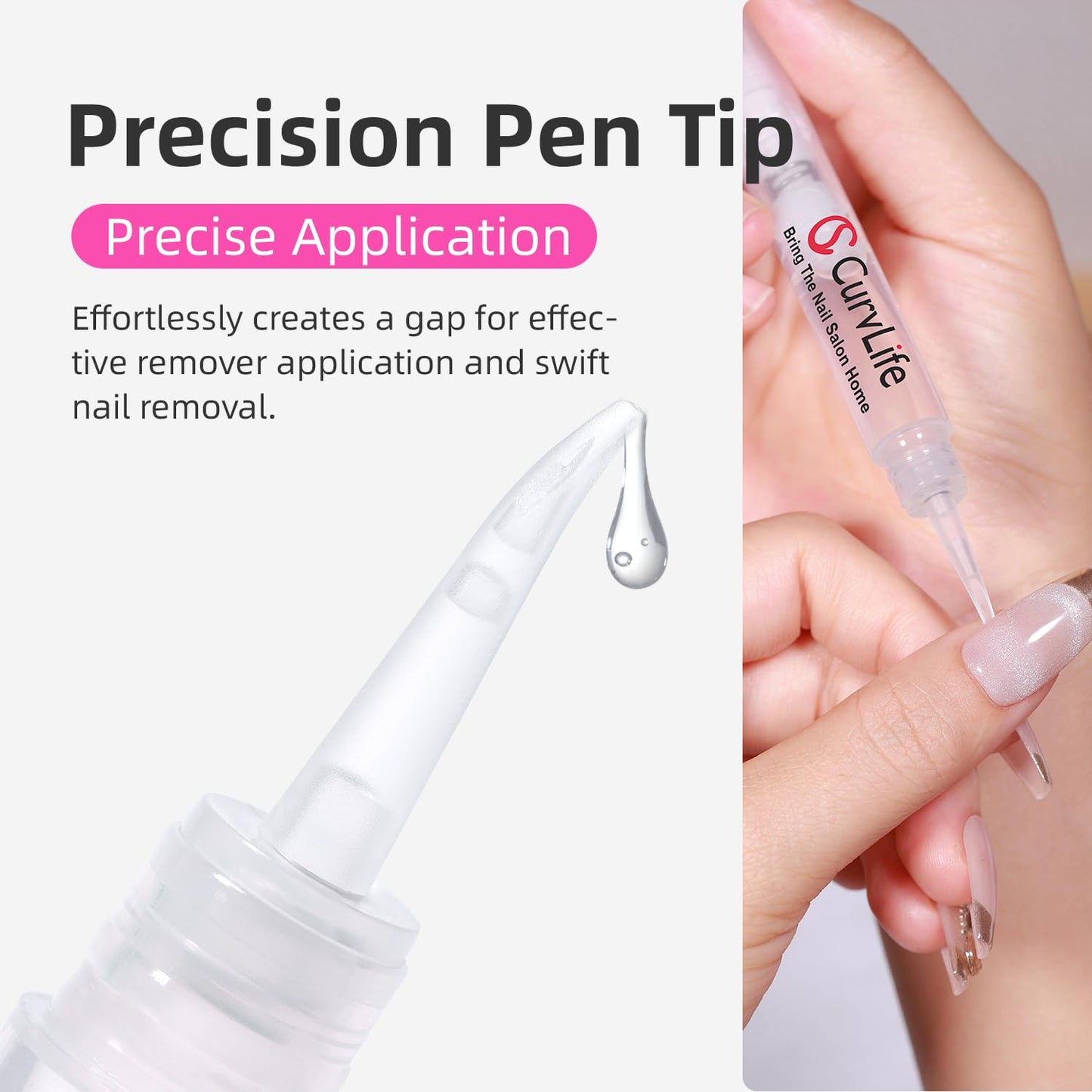 Curvlife New 3 IN 1 Nail Glue Remover Pen, Nail Glue Remover For Press On Nails, Click&Remove Pen Design, Not for Gel Polish Base Coat, For Fake Nails Debonder Adhessive Remover Acetone-free, 2pcs,5ml