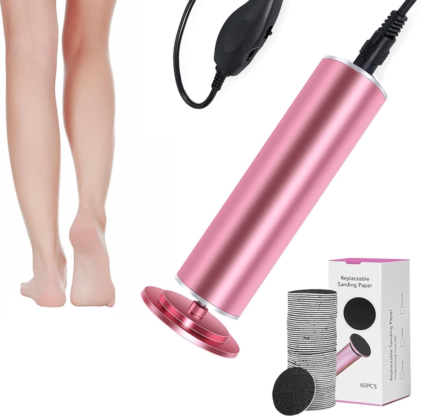 Dermave Electric Foot Callus Remover – Pedicure Tool with 60pcs Sanding Discs, Electric Foot Callus Remover, Callus Remover for Feet - Foot File for Dead Cracked Skin, Men/Women (Pink)