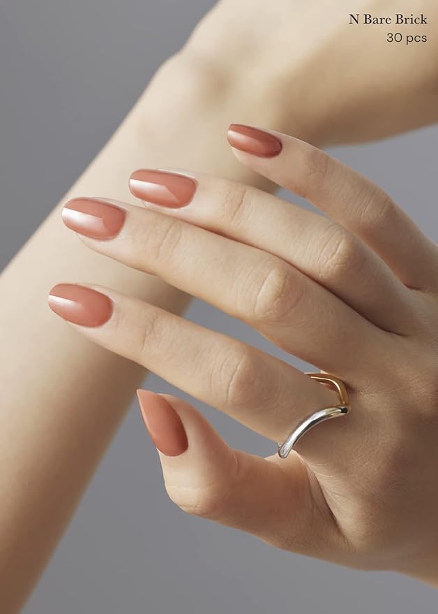 ohora Semi Cured Gel Nail Strips (N Bare Brick) - Works with Any UV/LED Lamps, Salon-Quality, Long Lasting, Easy to Apply & Remove - Includes 2 Prep Pads, Nail File & Wooden Stick