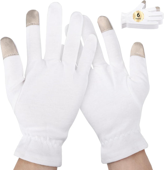 Segbeauty 12 Count Moisturizing Gloves with Touchscreen Fingers, Cotton Glove Liners with Elastic Band for Sleeping Overnight, White Cotton Glovesfor Men and Women, Work Gloves for Coin Handling Large
