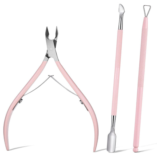 3 PCS Cuticle Trimmer with Cuticle Pusher, Stainless Steel Nail Scraper Cuticulas Cutter Nipper Remover Nail Trimmer