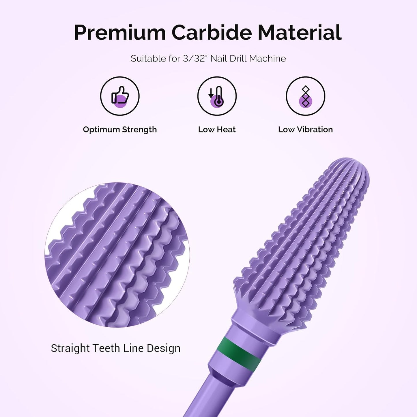 MelodySusie Professional Tornado 3/32'' Nail Drill Bits, Carbide Tungsten Multi-function Bits, Suitable for Manicure Pedicure Cuticle Gel Polishing, Salon Bits, Series Bit-X, Purple, Coarse