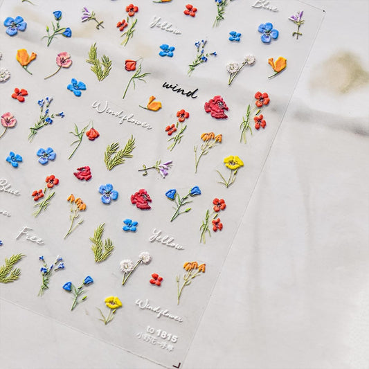 Flower Nail Art Stickers Decals Flowers Nail Stickers Summer Floral Plant Nails Design 5D Embossed Flower Nail Decals Spring Manicure Supply for Women Nails Decoration