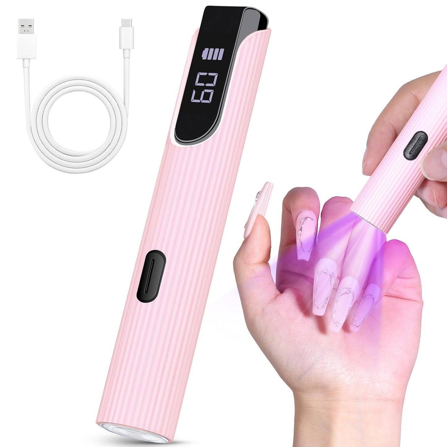 Handheld UV Light for Gel Nails, Pink Mini UV Light for Nails Cordless Mini Nail Lamp Rechargeable with Led Display Lamp for Rhinestone Glue Decoration DIY at Home (Pastel Pink)