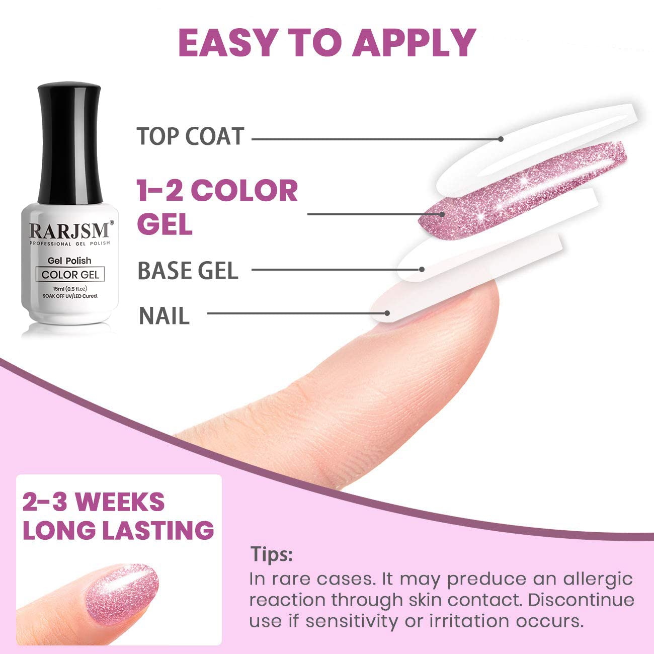 RARJSM Reflective Glitter Gel Nail Polish,Pink Sparkle Gel Nail Polish,Flash Diamond GelPolish Soak off UV LED Curing Requires 15ml Single Bottle for Home Salon Diy Nail Manicure Decoration