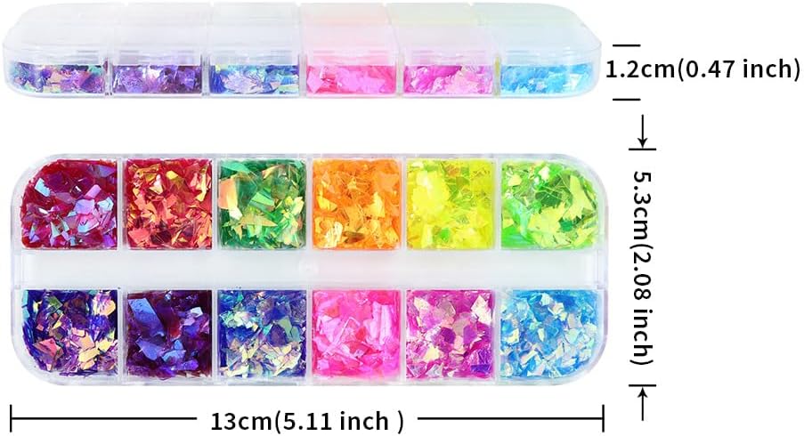 12-Grid Colorful Holographic Mermaid Nail Art Glitter Gradient Colorful ice slag Nail Sequins Irregular Candy Color Summer Metal foil DIY Nail Art Decoration