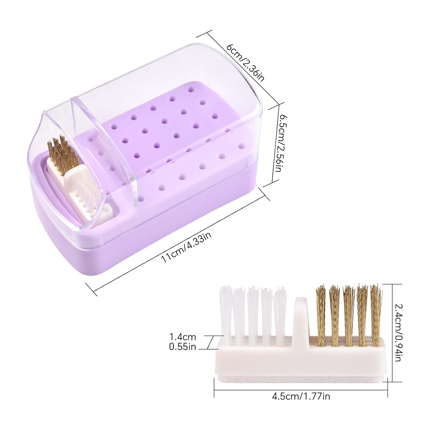 2 in 1 Nail Drill Bit Holder & Nail Drill Bit Cleaner Brush Case 30 Holes Dustproof Nail Drill Bit Display Stand Organizer Box Manicure Drill Bits Cleaning Brush Bits Storage Tool, Rose Red