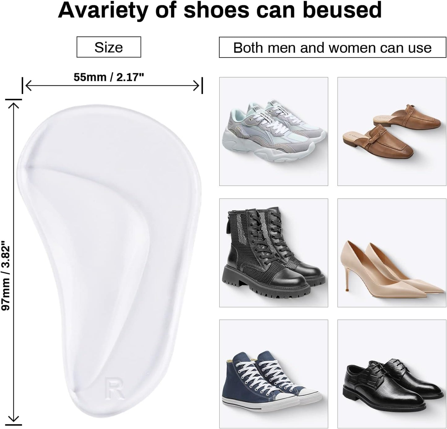 Correct-Position Gel Arch Support Insoles: Plantar Fasciitis & Flat Feet Relief, Adhesive Foot Pads for Pressure-Free Comfort- 6 Pairs