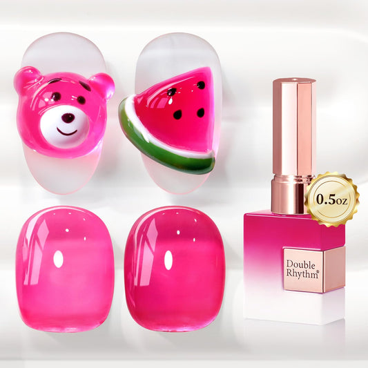 Double Rhythm 0.5 Oz Jelly Gel Polish Same Color Same Bottle Sheer Neutral Natural Light Milky Pastel 15ML Translucent Polish Art DIY at Home (Fuchsia Red-A1611)