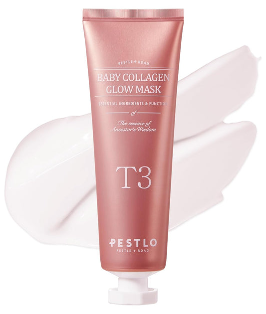 PESTLO Baby Collagen Glow Mask - Korean Peel Off Facial Mask Infused with Reallagen/T3 Vegan Collagen, Aginon, Volufiline for Hydrating, Firming, Glow, Glass Skin | Optional Overnight Use, 2.36 fl.oz