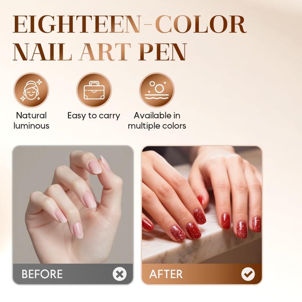 Nail Polish Pens, 3 in 1 Quick Dry Gel Polish Pens with 18 Colors 5ML, for DIY Nail Art, Easy Home Use for Women (Color 1-18)