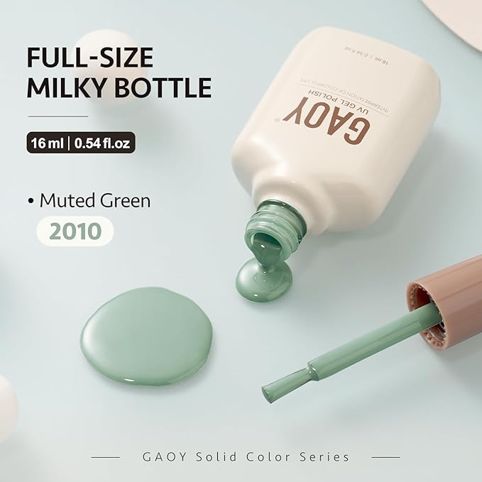 GAOY Green Gel Nail Polish, 16ml Soak Off Gel Polish, UV Light Cure for Nail Art DIY Manicure at Home, 2010 Muted Green