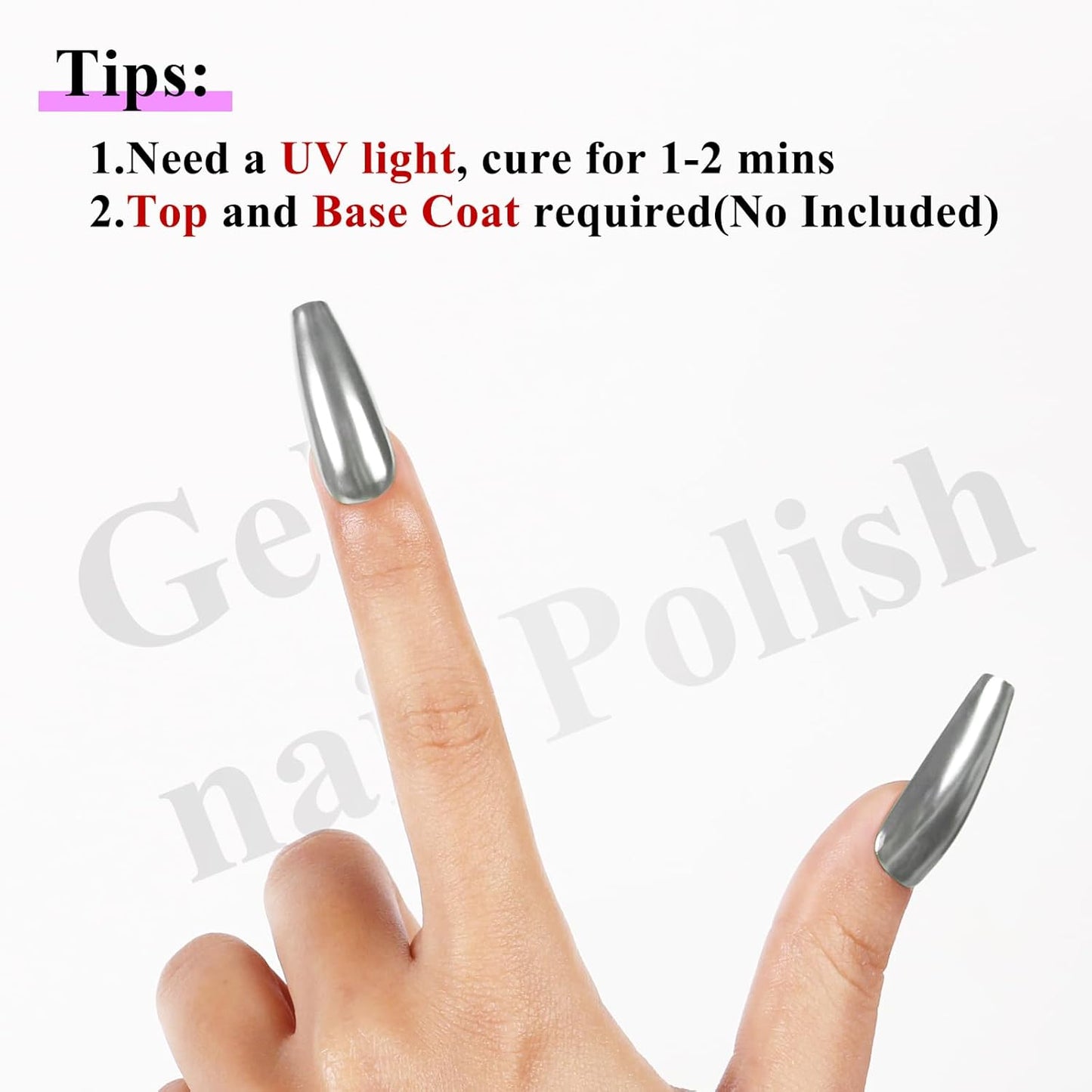 Imtiti Silver Chrome Nail Powder Kit,1g Silver Meatllic Mirror Effect Powder with 10ml White Color Gel Polish Metal Nail UV DIY Kit