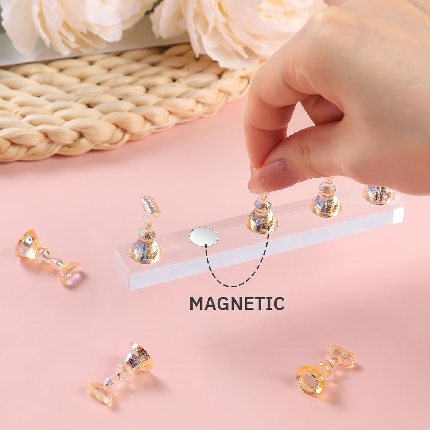 Etercycle Nail Stand for Press On Acrylic Nails Art Display Stand Nail Holder for Painting Magnetic Nails Stand with Double-sided Tape for Home DIY Salon Supplie (Yellow)