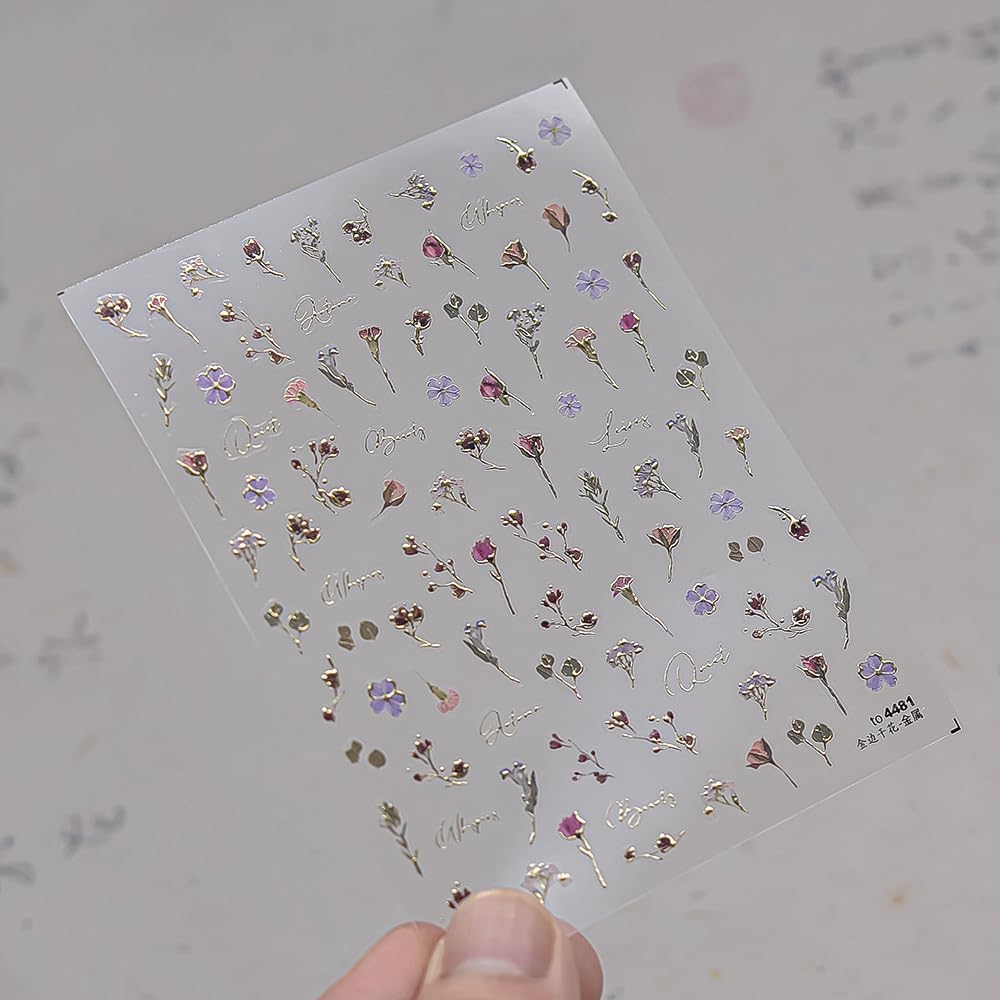 Flower Nail Stickers 5D Embossed Rose Flower Nail Decals 1PCS Gold Rose Sticker for Nails Self-Adhesive Spring Summer Floral Nails Stickers Nail Art Supplies for Women Manicure Nail Art Decorations