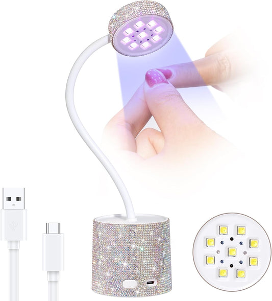 UV LED Nail Lamp, Mini UV Light for Gel Nails Polish, Rechargeable LED Flash Cure Nail Dryer, Quick Drying Goosenecks UV Nail Lamp for Home Nail Salon DIY Manicure, AB Diamond