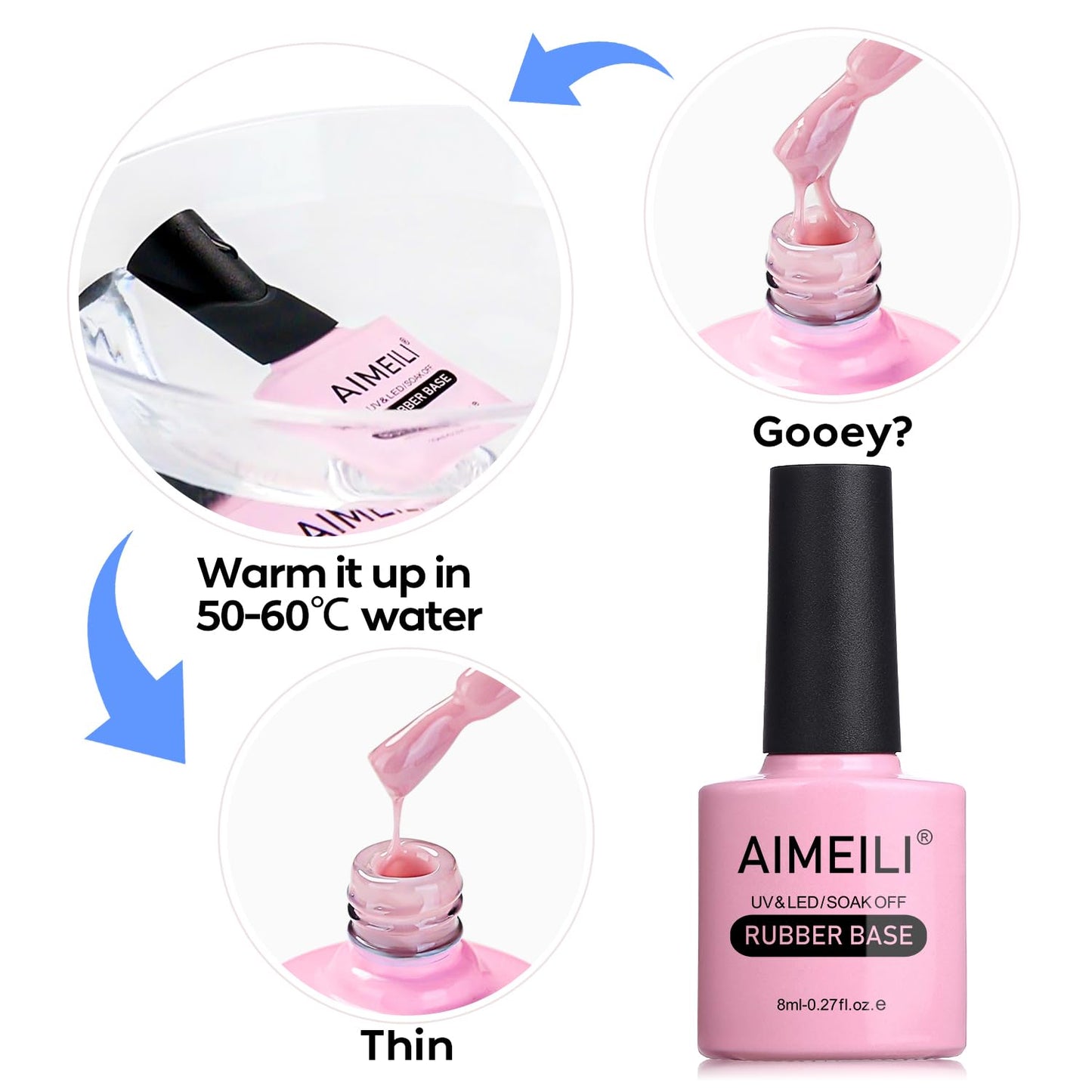 AIMEILI Rubber Base Gel Nail Polish, Hema Free, Cruelty Free, Vegan, Builder Nail Gel Base Coat Soak Off Nail Art Design - RB1014 8ml