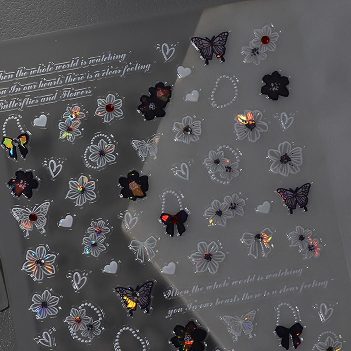 Flower Butterfly Nail Art Stickers Decals 5D Embossed Nail Decals Self Adhesive Luxury Laser Flower Butterfly Nails Stickers Spring Flower Nails Supplies for Women Nail Art Decorations