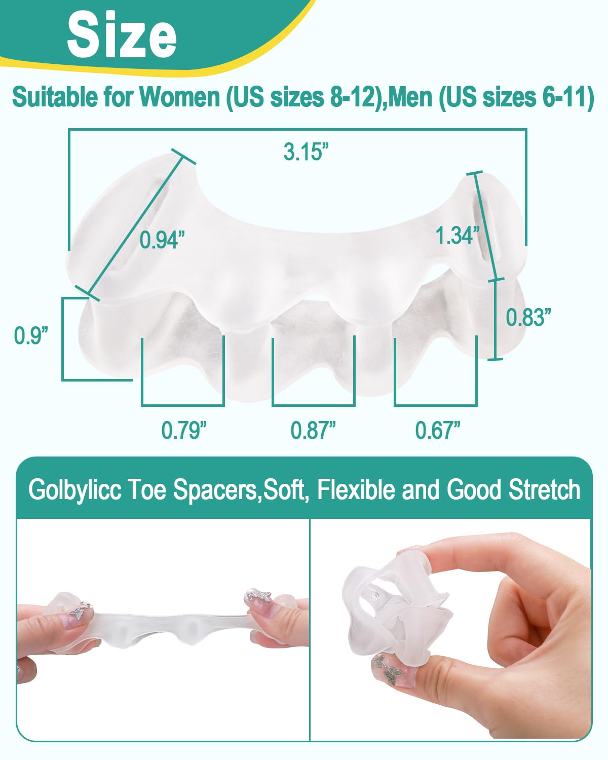 2 Pairs Toe Spacers Gel Silicone Toe Separators for Women Men to Correct Bunion Toes, Hammer Toes, Soft Big Toe Straightener Toe Corrector Toe Spreader for Feet Relief, Plantar Fasciitis
