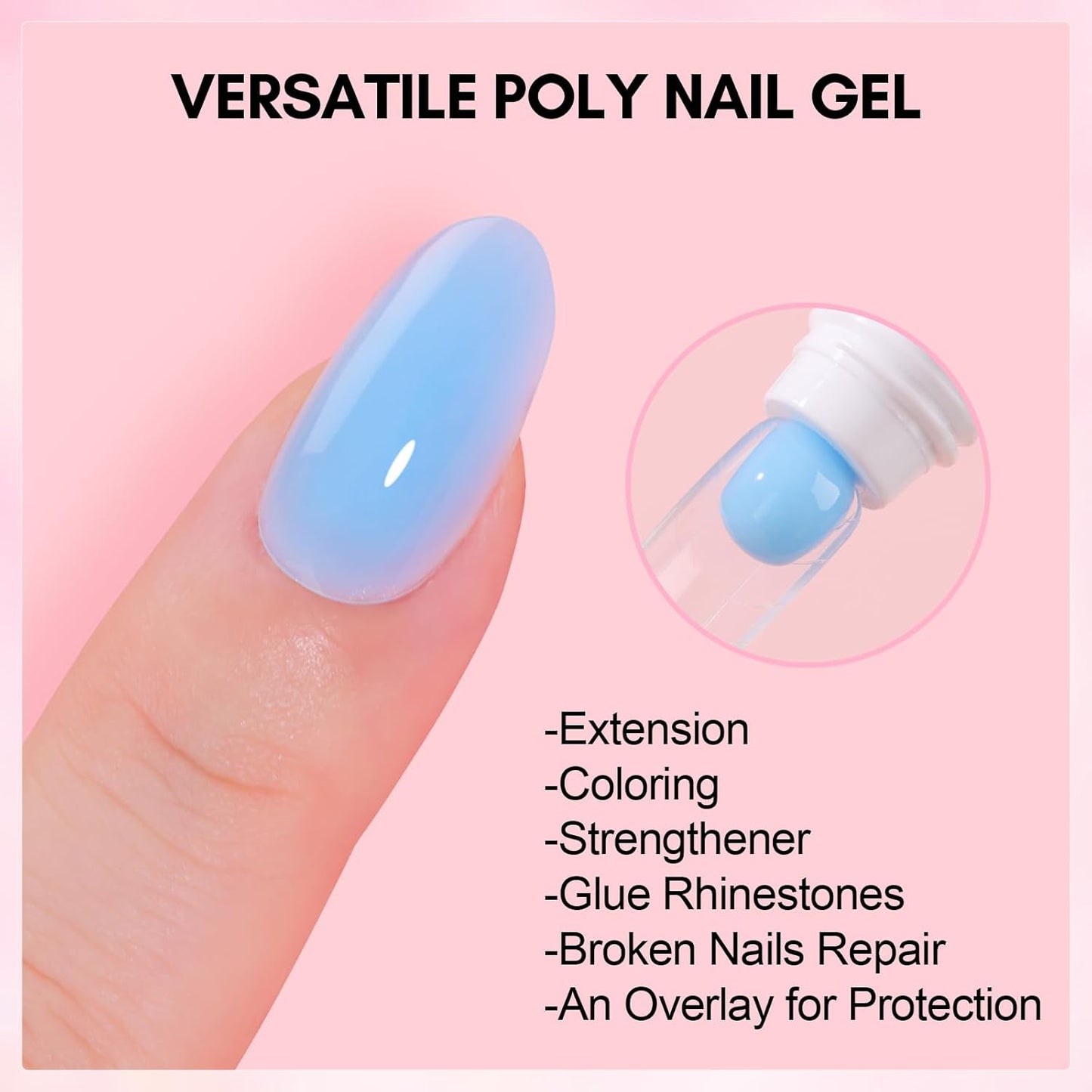 Makartt Poly Nail Gel: Tender Blue Color, 50ML Large Tubes, Strong Builder for Extension Strengthener 3D Diy, Half Solid Easy to Sculpt for Nails, Multifunctional Manicure Supplies Home Salon-Icy Blue
