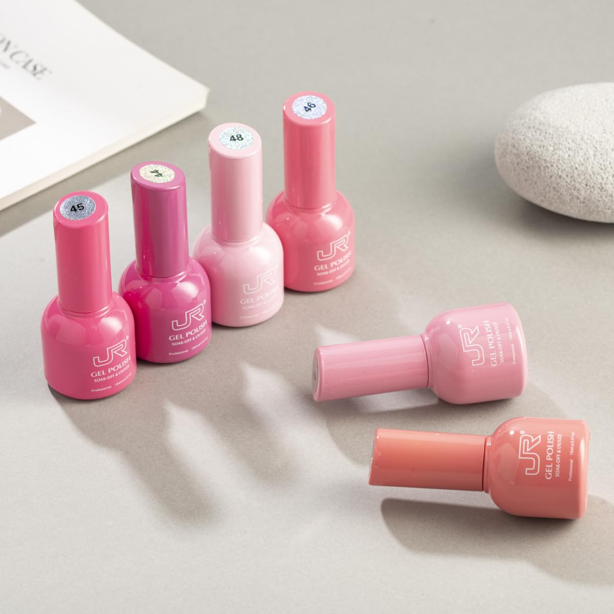 JR 15ml 6 Pcs Gel Nail Polish Set Colorful Collection Pink Nail Polish Kit Soak off UV Gel Polish Manicure Nail Salon for Women (137H, 15ml)