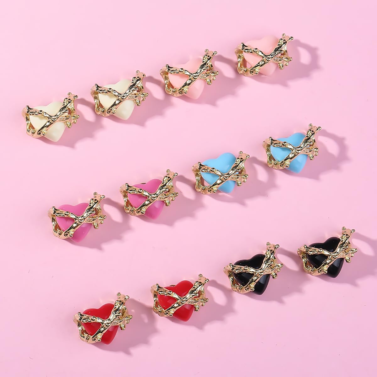 KTAABTR Valentines Nail Charms 12pcs Alloy Heart Nail Art Charms Design Valentines Day Nail Charms Red Pink Black Heart Nail Charms for Women DIY Manicure Valentines Heart Charms Decoration