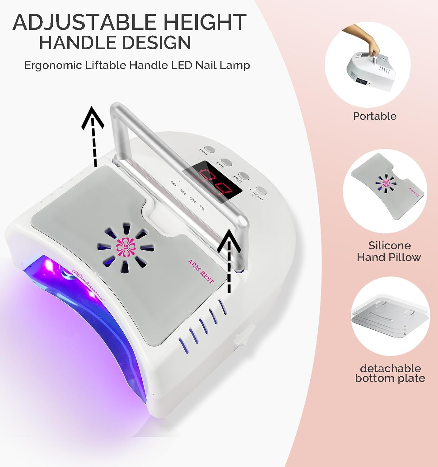 Cordless LED UV Nail Lamp,Professional Uv Llight for Gel Nails,OBEEGOO Nail Dryer for Acrylic Gel,Curling Lamp for Beauty Salon (White)
