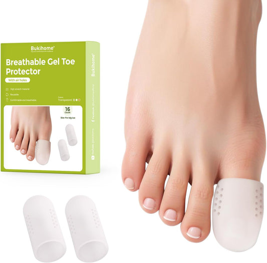 Bukihome 16 PCS Toe Protectors, Silicone Toe Caps Toe Sleeve Protectors, Prevent Pain Relief for Corns, Blisters and Ingrown Toenails，Great for Running, Walking, Stop Toe Pain(16 L) [Upgrade]