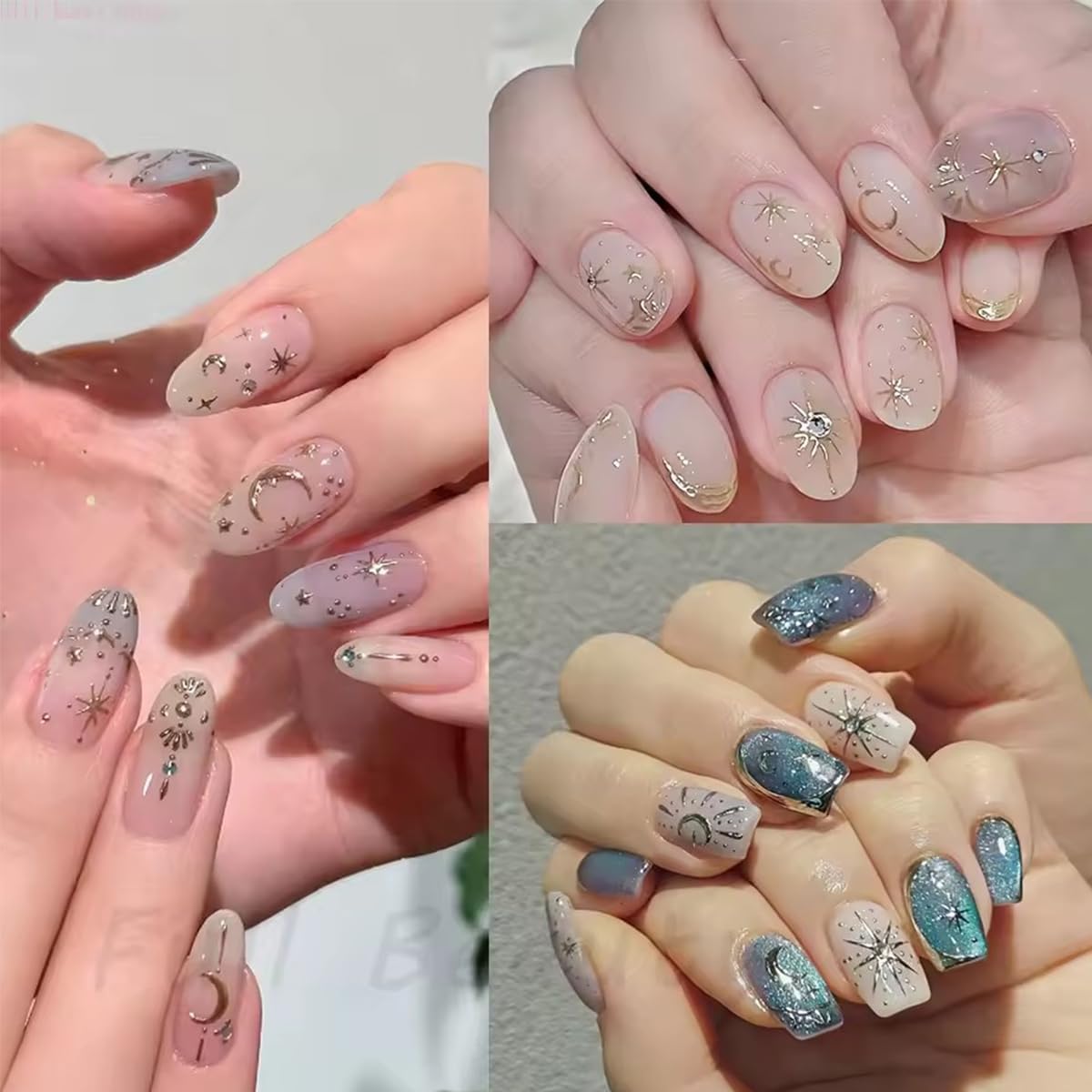 Star Nail Stickers 6 Sheets Gold Silver Nail Decals Sun Star Moon Nails Design Supplies Self-Adhesive 3D Nail Art Stickers for Women DIY Manicure Tips Decorations