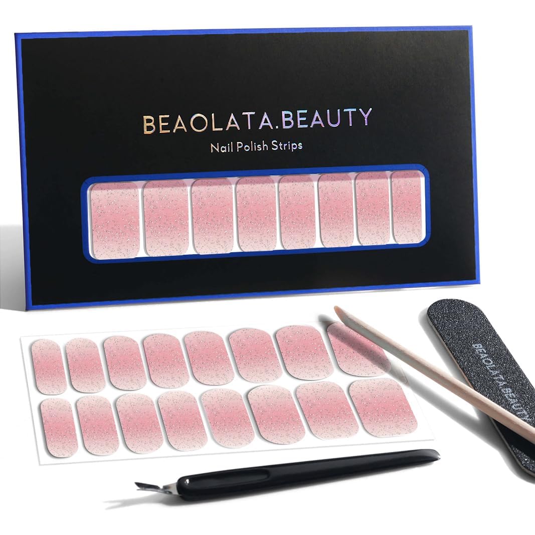 Nail Polish Strips, 32PCS Salon Quality Wraps, Long Lasting Gel Nail Stickers for Women Easy Apply& Remove (Blush Pink Wish)