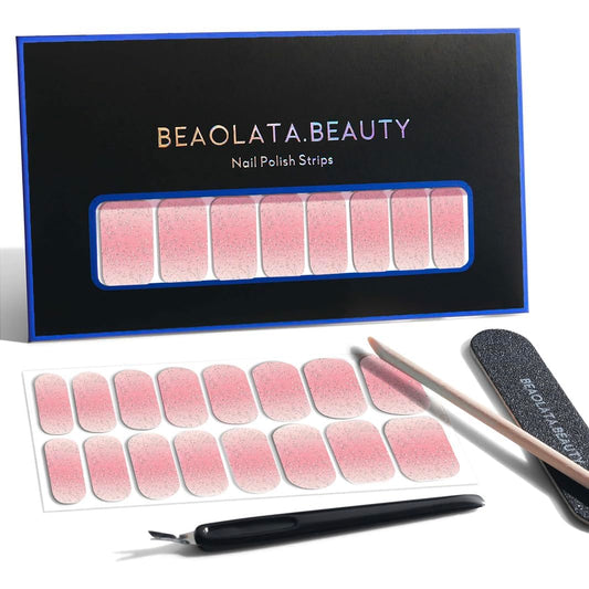 Nail Polish Strips, 32PCS Salon Quality Wraps, Long Lasting Gel Nail Stickers for Women Easy Apply& Remove (Blush Pink Wish)