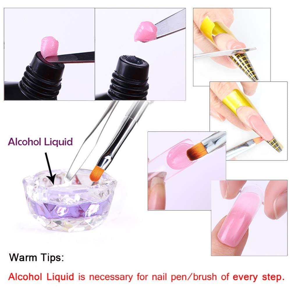 Kalolary 2Pcs Dual-Ended Poly Gel Nail Brush & Picker, 2 in 1 Designs Stainless Steel Brush & Slice Tool for UV Gel Acrylic Nails Extension