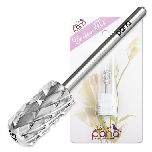 PANA 3/32" Large Smooth Round Top Safety Carbide Nail Drill Bit for Gel Polish & Acrylic Removal Nail Salon Manicure Pedicure Electric File Tools (Large Barrel - Silver, 5X Coarse)