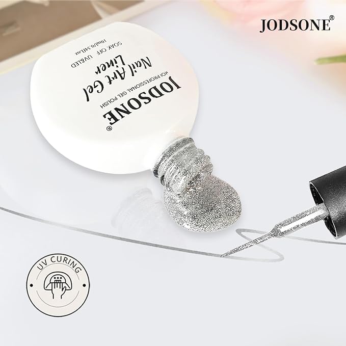 JODSONE 10ml Nail Art Gel Liner Glitter Sliver Gel Nail polish Need U V Lamp Cured with Thin Brush Gift for Girls at Home Salon Design