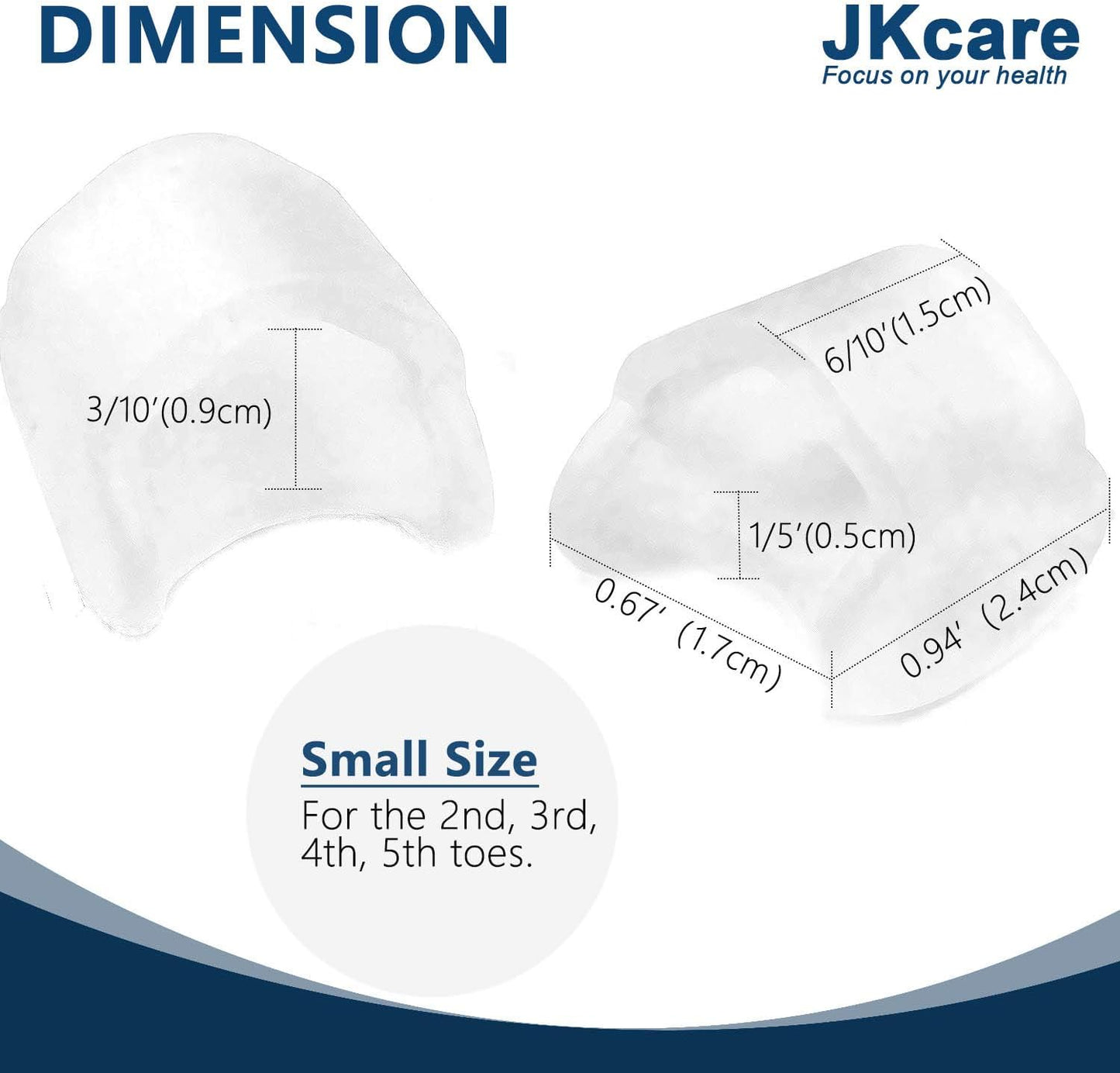 JKcare Pinky Toe Separators (Single Loop), Little Toe Spacers & Protectors for Overlapping Toe, Bunionette, Corn and Blister -10 Pack (Clear)