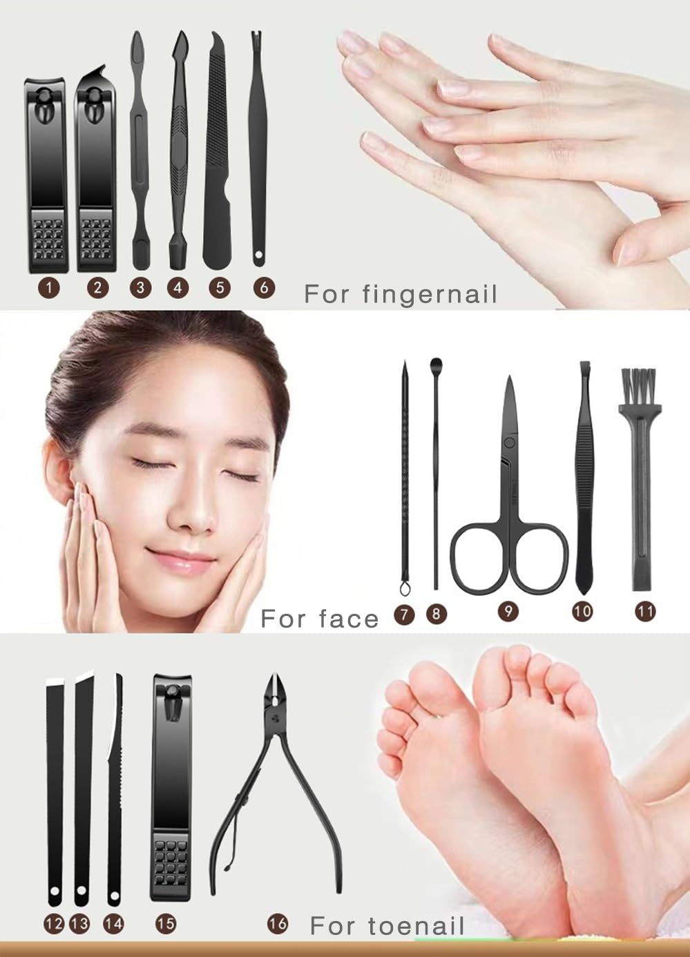 Custom Manicure and Pedicure Set, Customize 16 in 1 Nail Care Kit with Nail Clippers, Cuticle Trimmer, Tweezers, Metal File, Pedicure Tools for Home, Travel or Christmas Birthday Gift Use (Gray)
