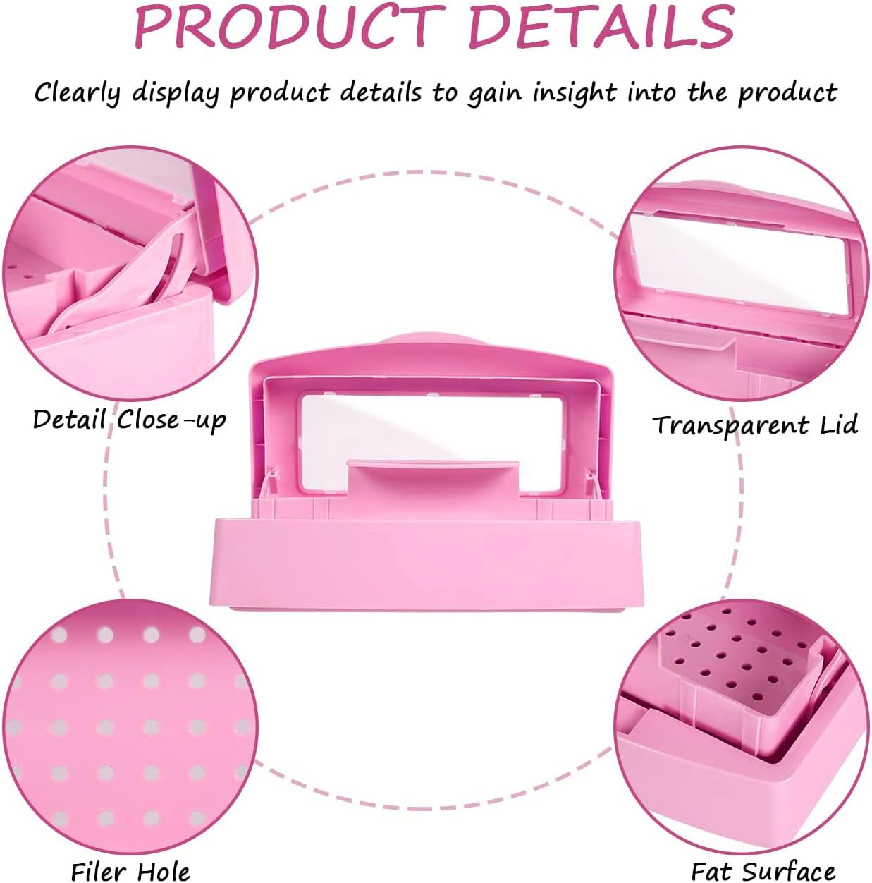 Gusnilo Sanitizing Tray - Disinfectant Container Nail Tool Sterilizer Box Plastic Sanitizing Box for Nail Tools, Hair Salon,Spa (Clear Lid, Pink)