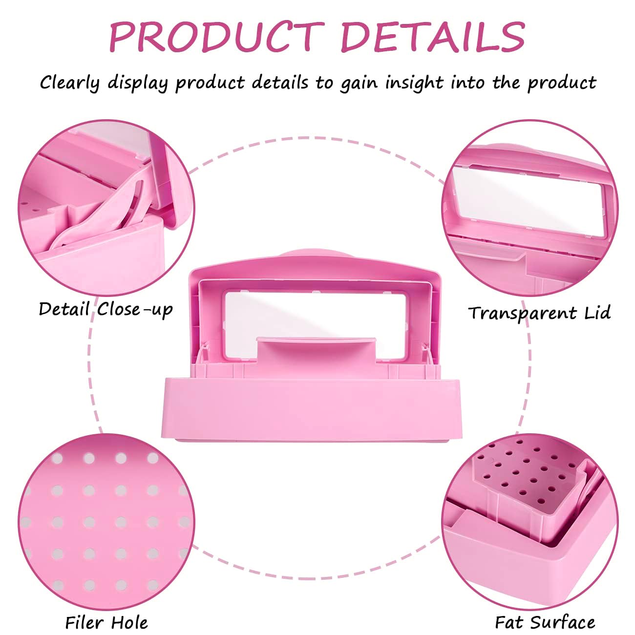 Gusnilo Nail Tool Sterilizer Box barbicide Disinfectant Jar Plastic Disinfectant Container Suitable for Nail Tools Hair Salons Beauty Centers and Manicure and Nail Equipment(Pink)