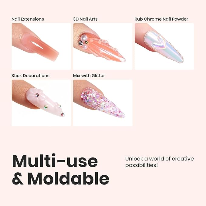 Beetles 3D Gel Nail Art Kit-Crystal Orb 3D Nail Art Clear 1 oz 5 in 1 Non-Sticky Hand Sculpting Building for Beginner DIY Salon at Home,Clear Solid Builder Nail Gel, UV & LED Lamp Cured Needed