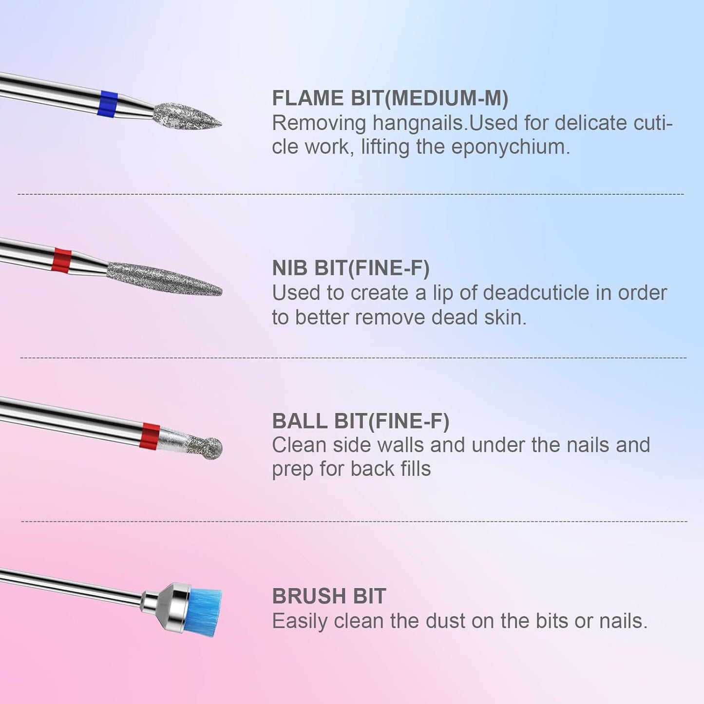 3/32'' Nail Drill Bits Set – 8pcs Tungsten Carbide & Diamond Bits for Acrylic, Gel & Cuticle Removal – Professional Electric Nail File Kit for Manicure, Pedicure – Home & Salon Use